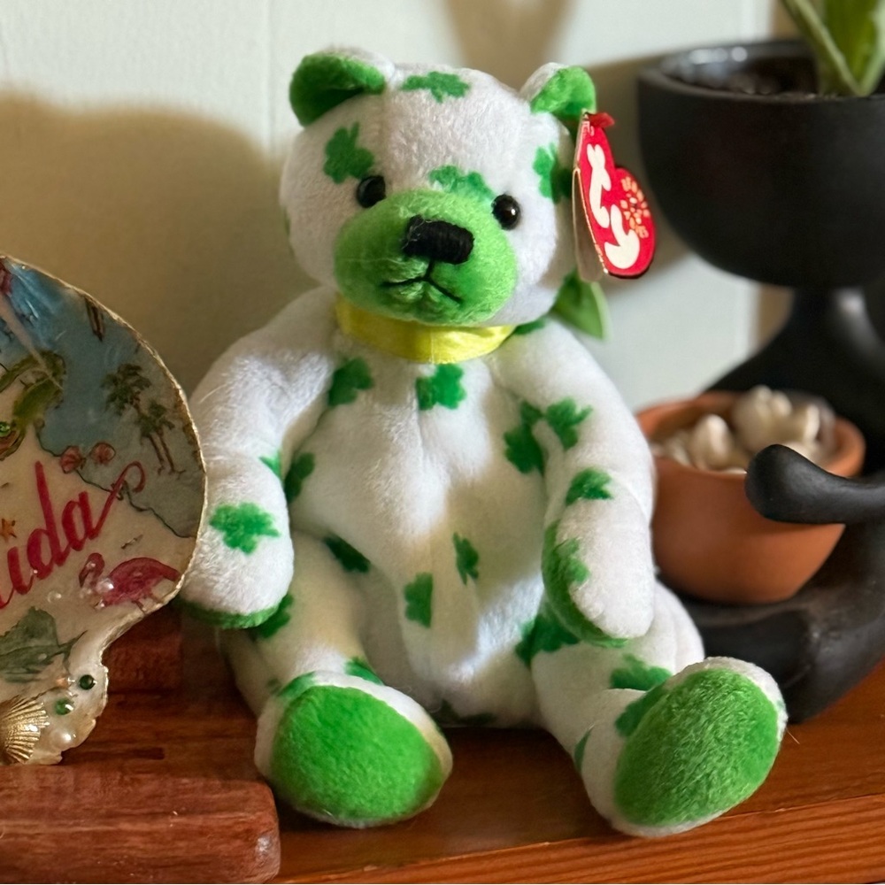Ty White and Green Teddy Bear collectible
